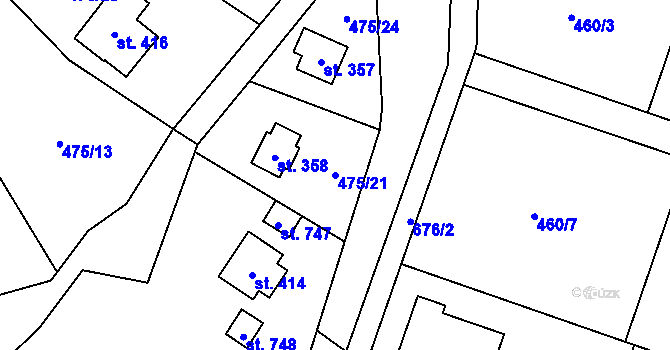 Parcela st. 475/21 v KÚ Libeř, Katastrální mapa