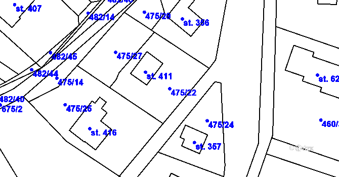Parcela st. 475/22 v KÚ Libeř, Katastrální mapa