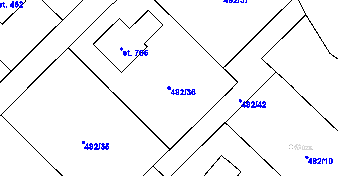 Parcela st. 482/36 v KÚ Libeř, Katastrální mapa