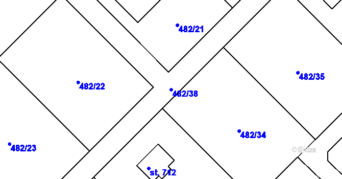 Parcela st. 482/38 v KÚ Libeř, Katastrální mapa