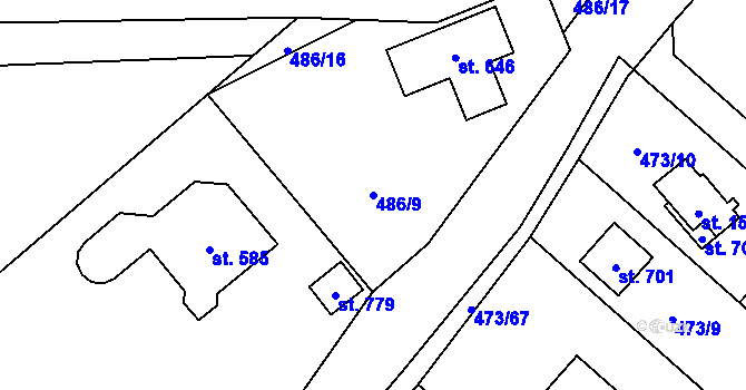 Parcela st. 486/9 v KÚ Libeř, Katastrální mapa