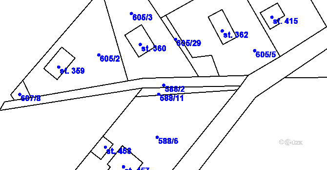 Parcela st. 588/2 v KÚ Libeř, Katastrální mapa