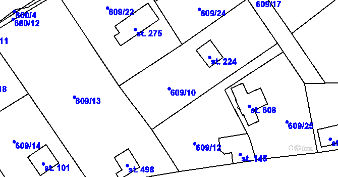 Parcela st. 609/10 v KÚ Libeř, Katastrální mapa