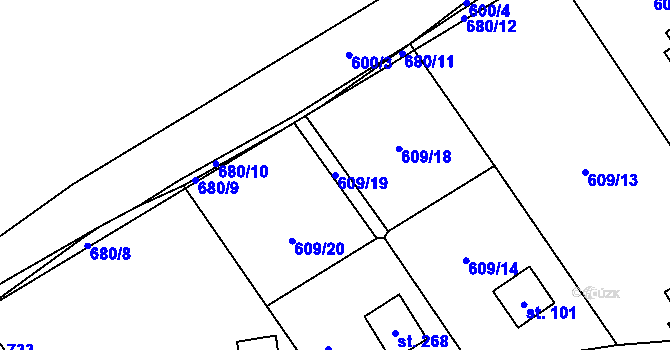 Parcela st. 609/19 v KÚ Libeř, Katastrální mapa