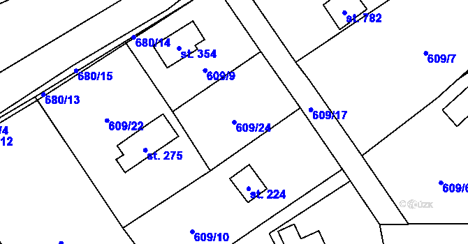 Parcela st. 609/24 v KÚ Libeř, Katastrální mapa