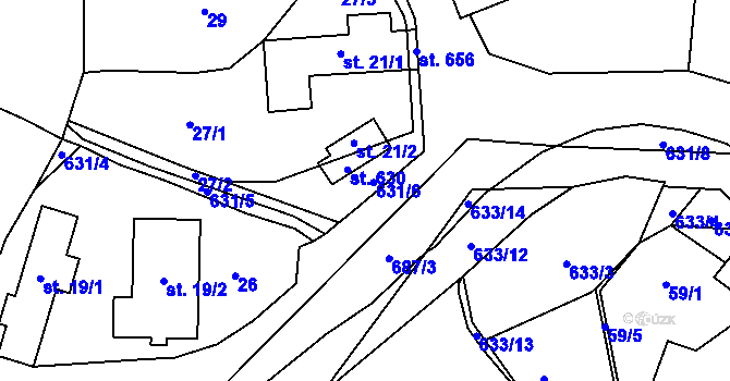 Parcela st. 631 v KÚ Libeř, Katastrální mapa