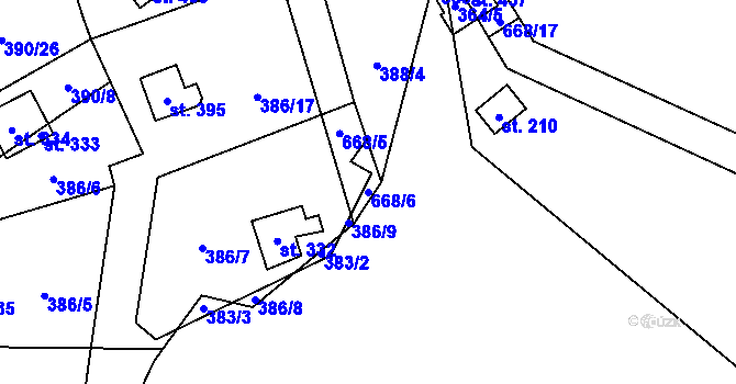 Parcela st. 668/6 v KÚ Libeř, Katastrální mapa