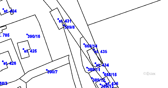 Parcela st. 668/14 v KÚ Libeř, Katastrální mapa