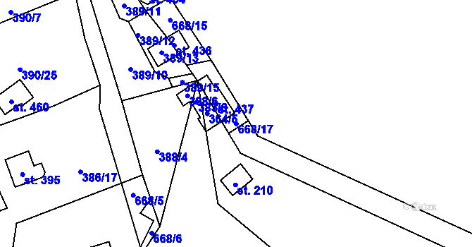 Parcela st. 668/17 v KÚ Libeř, Katastrální mapa