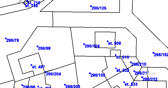 Parcela st. 296/104 v KÚ Libeř, Katastrální mapa