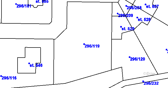 Parcela st. 296/119 v KÚ Libeř, Katastrální mapa