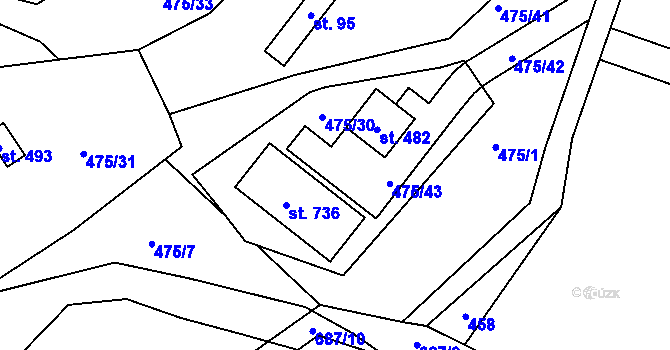 Parcela st. 482 v KÚ Libeř, Katastrální mapa