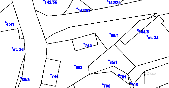 Parcela st. 42/2 v KÚ Libeř, Katastrální mapa