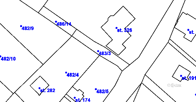 Parcela st. 483/3 v KÚ Libeř, Katastrální mapa