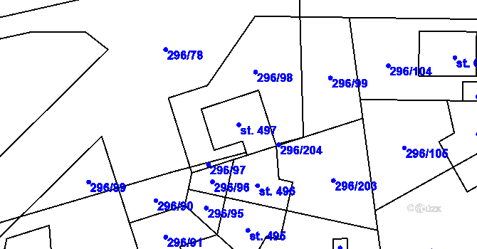 Parcela st. 497 v KÚ Libeř, Katastrální mapa
