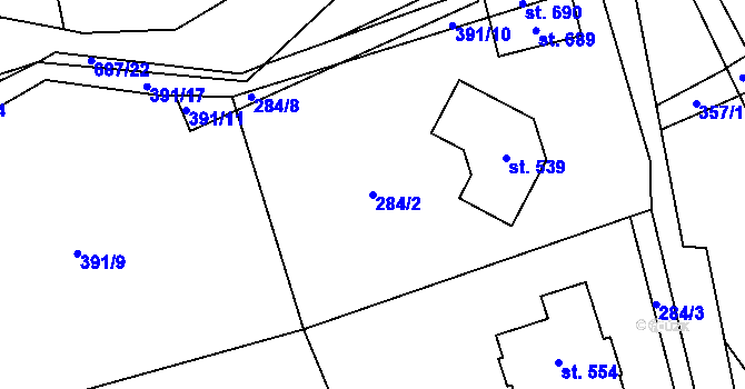 Parcela st. 284/2 v KÚ Libeř, Katastrální mapa