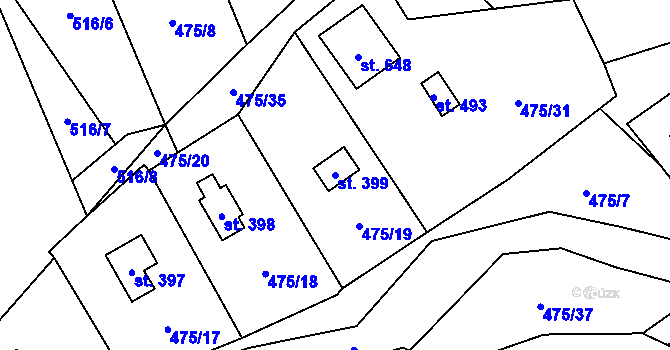 Parcela st. 399 v KÚ Libeř, Katastrální mapa