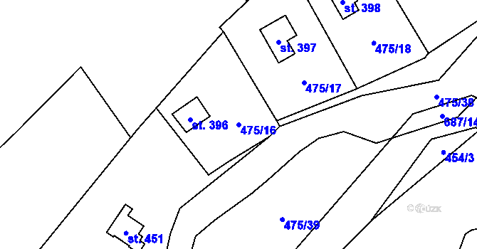Parcela st. 475/16 v KÚ Libeř, Katastrální mapa