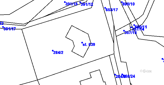 Parcela st. 539 v KÚ Libeř, Katastrální mapa