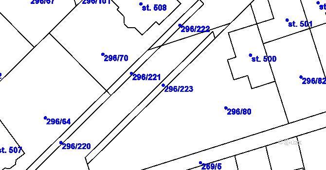 Parcela st. 296/223 v KÚ Libeř, Katastrální mapa