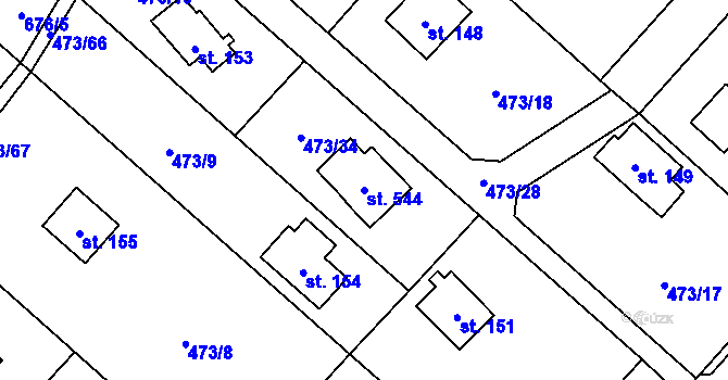Parcela st. 544 v KÚ Libeř, Katastrální mapa