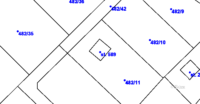 Parcela st. 589 v KÚ Libeř, Katastrální mapa