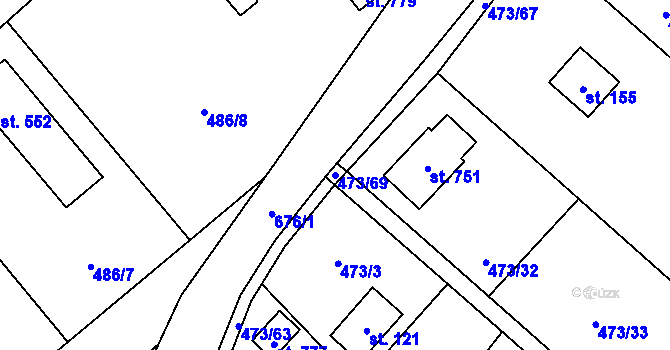 Parcela st. 473/69 v KÚ Libeř, Katastrální mapa