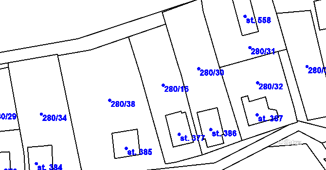 Parcela st. 280/16 v KÚ Libeř, Katastrální mapa