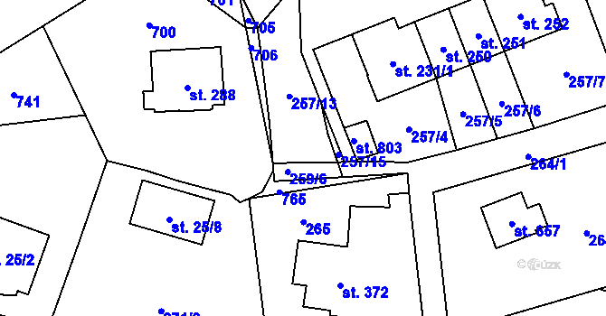 Parcela st. 257/14 v KÚ Libeř, Katastrální mapa