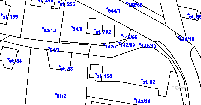 Parcela st. 142/57 v KÚ Libeř, Katastrální mapa