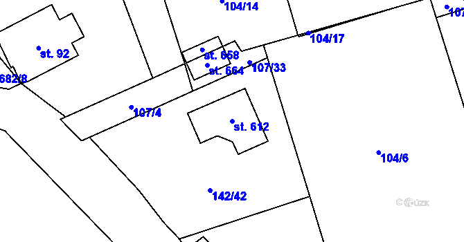 Parcela st. 612 v KÚ Libeř, Katastrální mapa