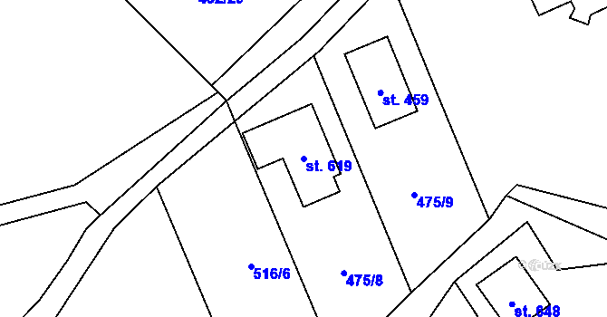 Parcela st. 619 v KÚ Libeř, Katastrální mapa