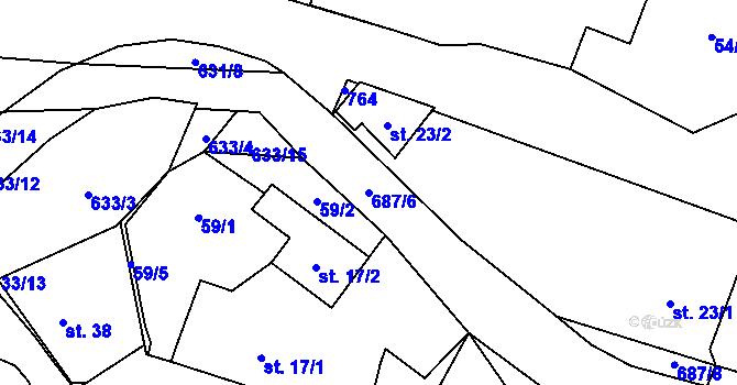 Parcela st. 687/6 v KÚ Libeř, Katastrální mapa