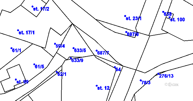 Parcela st. 687/7 v KÚ Libeř, Katastrální mapa