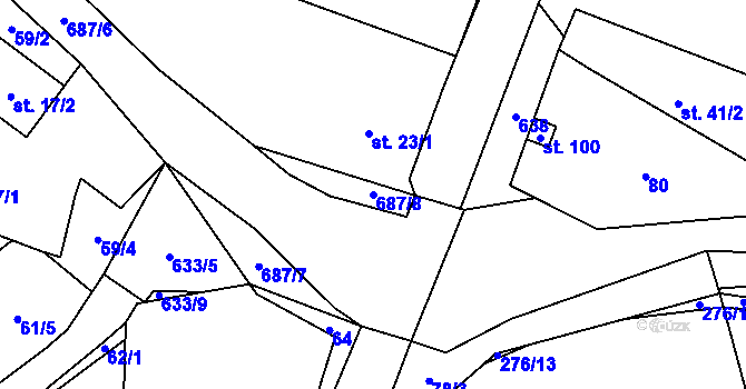 Parcela st. 687/8 v KÚ Libeř, Katastrální mapa