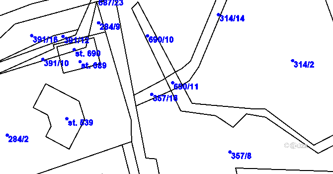 Parcela st. 357/14 v KÚ Libeř, Katastrální mapa