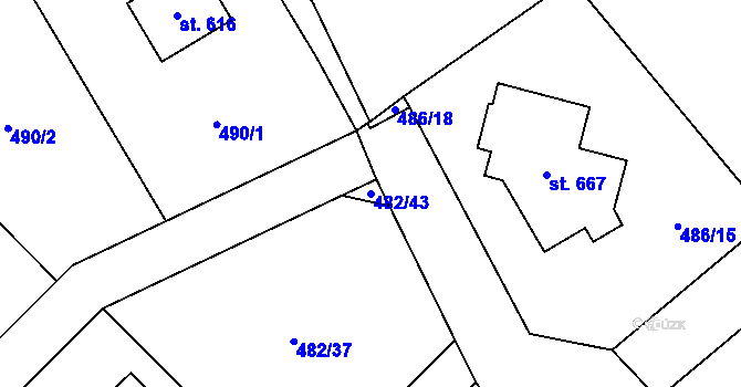 Parcela st. 482/43 v KÚ Libeř, Katastrální mapa