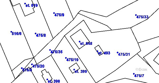 Parcela st. 648 v KÚ Libeř, Katastrální mapa