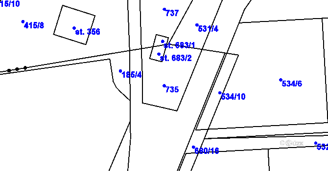 Parcela st. 735 v KÚ Libeř, Katastrální mapa