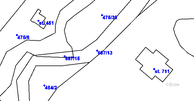 Parcela st. 687/13 v KÚ Libeř, Katastrální mapa