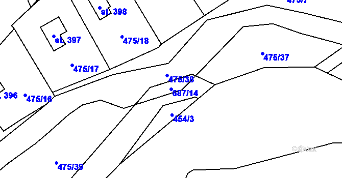 Parcela st. 687/14 v KÚ Libeř, Katastrální mapa