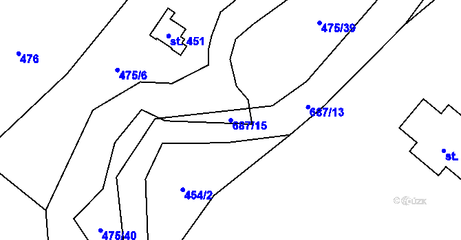 Parcela st. 687/15 v KÚ Libeř, Katastrální mapa