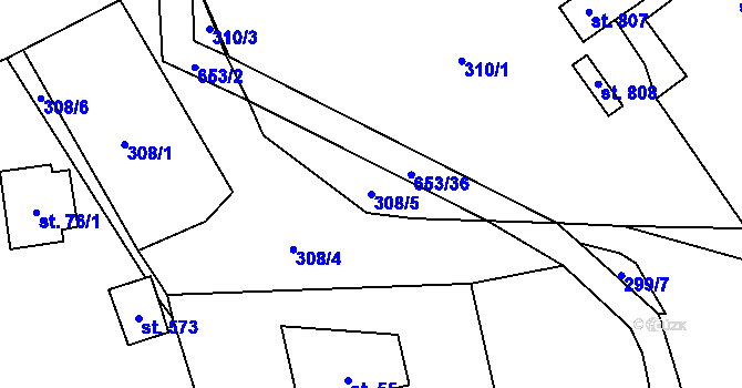 Parcela st. 308/5 v KÚ Libeř, Katastrální mapa