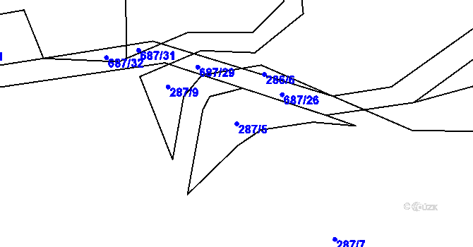 Parcela st. 287/5 v KÚ Libeř, Katastrální mapa