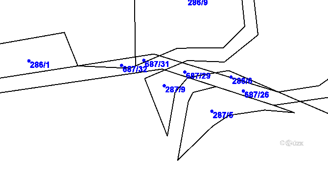 Parcela st. 287/9 v KÚ Libeř, Katastrální mapa