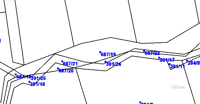 Parcela st. 687/19 v KÚ Libeř, Katastrální mapa