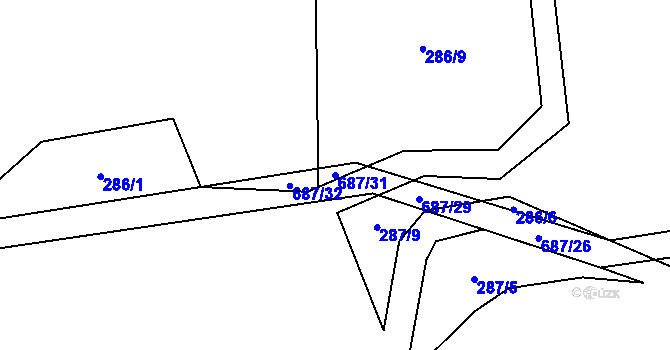 Parcela st. 687/31 v KÚ Libeř, Katastrální mapa