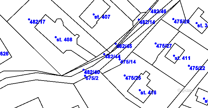 Parcela st. 482/44 v KÚ Libeř, Katastrální mapa
