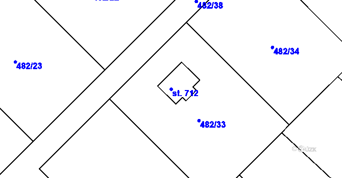 Parcela st. 712 v KÚ Libeř, Katastrální mapa