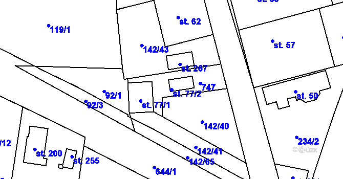 Parcela st. 77/2 v KÚ Libeř, Katastrální mapa